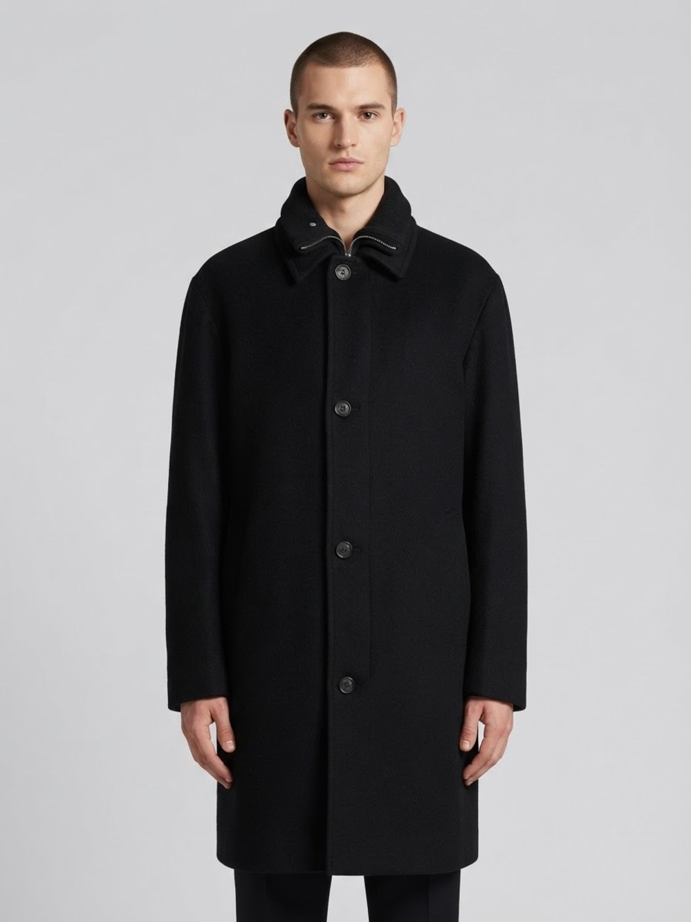 Calvin Klein Men's Black Wool Coat Sz 50L Knit Zip Collar Car Coat EUC